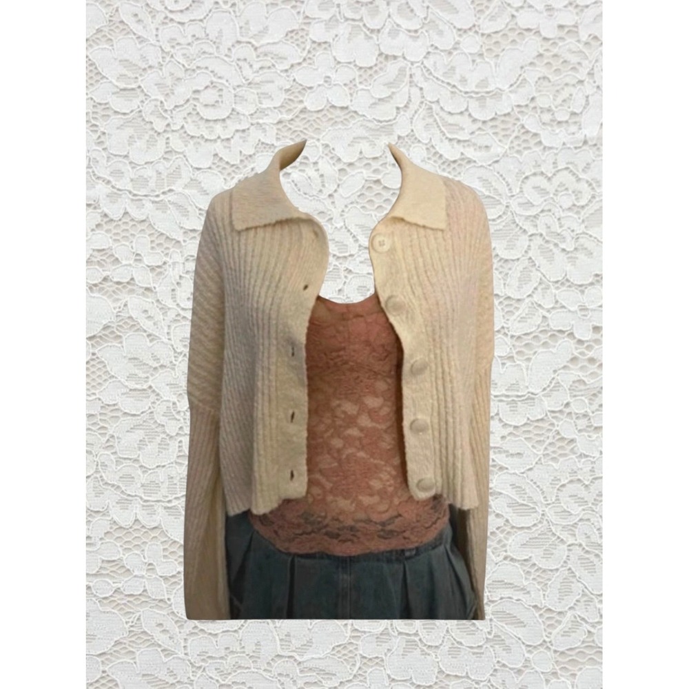 collared cream knit cardigan with button front